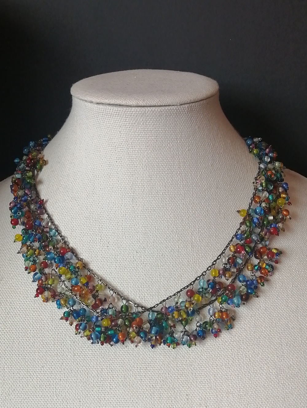 Bohemian Colourful Two-strand Seed Glass Bead Cluster Necklace